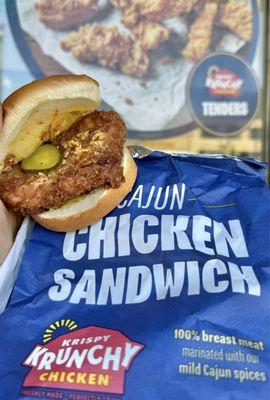 Cajun chicken sandwich in person + tax: ~$5