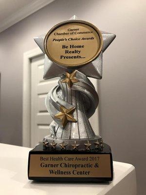 Garner Chiropractic won the 2018 & 2017 Garner People's Choice Award for Best Health Care