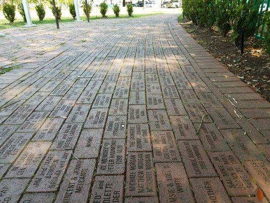 Memorial donation brick walkway in front of the war memorial.