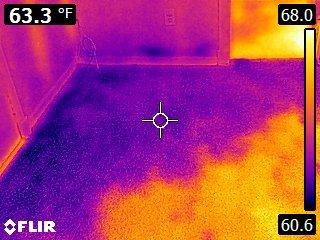 Same flooring with infrared, shows a water leak.