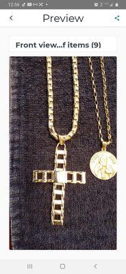 Heavy solid Italian gold jewelry cross and St Jude