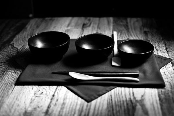 Traditional oryoki bowls. Ready for our meal.