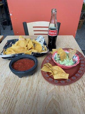 Guacamole Dip Chips and Salsa Mexican Coke