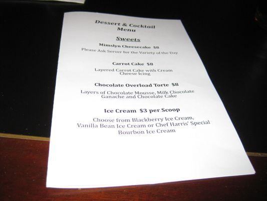 dessert menu