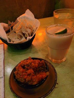 Watermelon margarita,  chips, great salsa