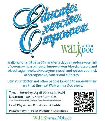 Join us for Walk with a Doc on April 30th.