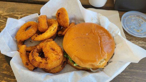 Cheeseburger basket w/onion rings.