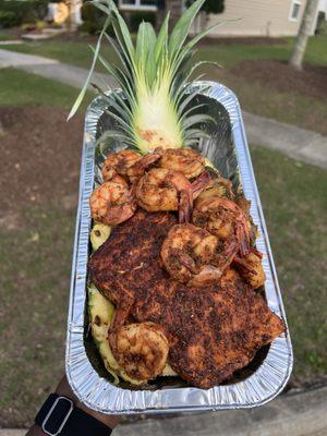 Salmon and shrimp pineapple bowl