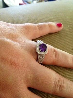 Custom engagement ring - purple sapphire and diamond.