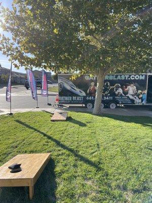 Nice set up with yard games for the parents or any kids who wanted to wait outside for their turn.