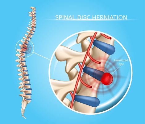 A herniated disc occurs when one or more vertebrae in your spine either rupture or shift out of place.