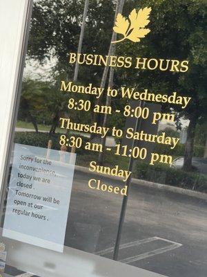 Closed today 7/24/2021 wished they would have updated Yelp.