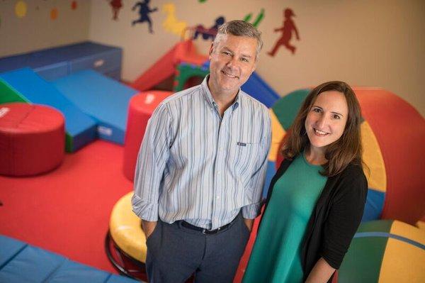 Dr. Adams and Dr. Andres in the playroom.