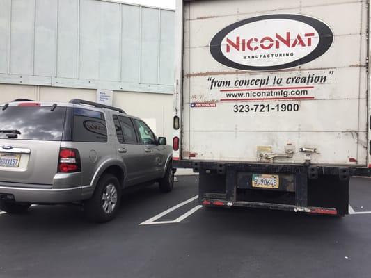 Commercial trucks park illegally in these tiny spaces ...... Bad