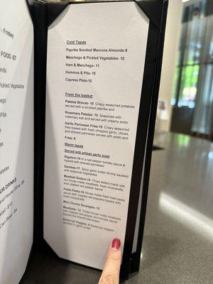 Bar menu