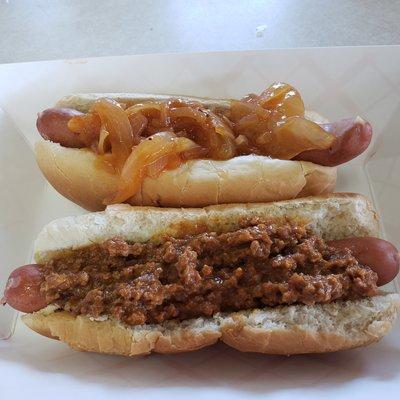 Hot Dogs - New York Style! Sauerkrawt, Mustard and Tony's Spicy Onions and Meat Sauce!