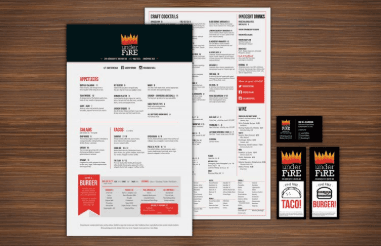 Logo, menus and window display for underFiRE, a new restaurant by FiRE + iCE