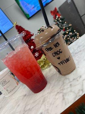 Santa on the beach and frozen hot chocolate shake.