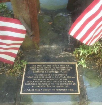 A memorial plaque to those lost on 9/11.