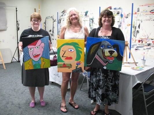 A trio of friends took the Picasso-Style Portraits class