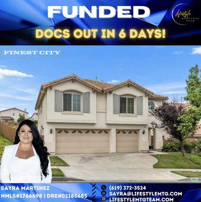 Another amazing 7 day close with the help of Team Lead & Loan Officer, Sayra Martinez.