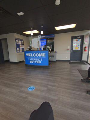 Waiting room, bathroom and vending machine inside