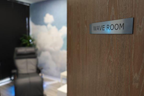 Your first glimpse of the NeuroWave chair upon entering the Wave Room!