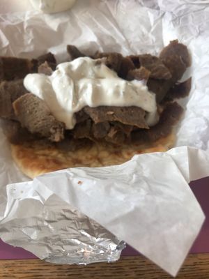 Gyros on pita and sauce