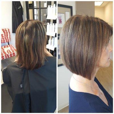 Before and after!  We did a partial highlight, color and a new haircut!