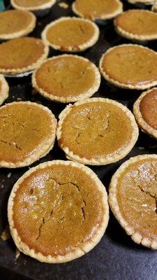 Sweet potato pies!  Cream cheese pecan pies!  Miniature pralines and regular sized pralines!