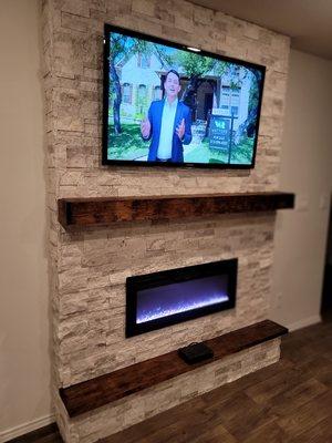 Fux fireplace with electric fireplace and real stone