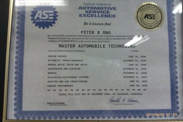 ASE Certified Master Technician: Peter Ong!