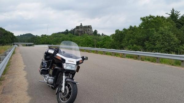 View of the bluffs with my motorcycle