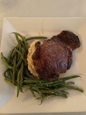 Ribeye steak with mashed potatoes