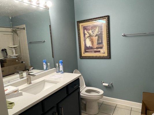 Guest Bathroom after cabinet painting and new countertop