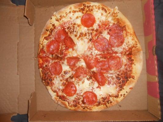 Medium pepperoni pizza. Not quite as advertised.