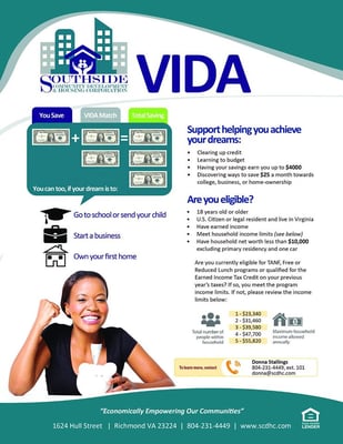 VIDA Information session on March 2, 2016 at Center for Workforce Development at 900 E. Marshall Street 6:00 to 7:00 pm