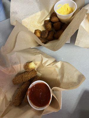 Mozzarella sticks and pretzels bites