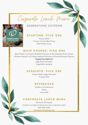 The menu for corporate events!