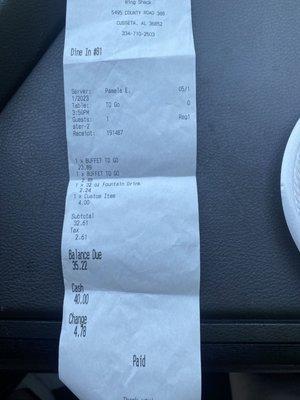 What the handicapped cashier charges for dining in!