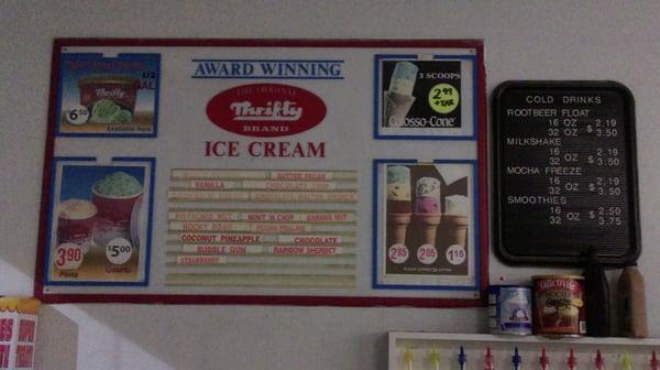 Ice cream and cold drinks menu