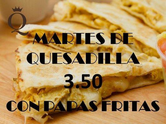 Ricas quesadillas acompañadas de papas fritas o arroz y frijoles. Carne a tu elección