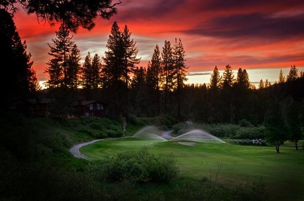 Sunset over hole #1, dogleg left.  Copyright 2011 Graeagle Land & Water Co.