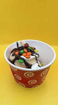 Delicious Southern Butter Pecan FroYo topped with mini M&M's!