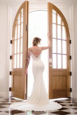 bride inside doorway