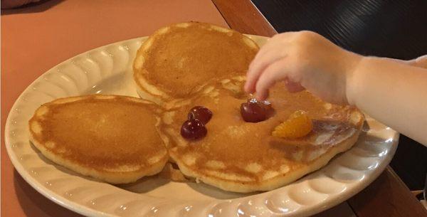 Mickey Mouse pancake with FRUIT!! Yay!!