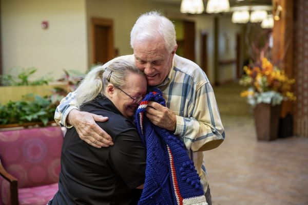 Dining Server crochets afghans for veteran residents.