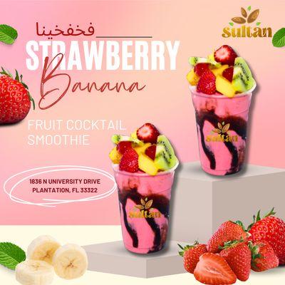 New! Try our Sultan's Delights! Strawberry Banana Fruit Cocktail Smoothie!