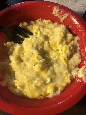 Cheese grits and eggs I poured into a bigger bowl at home. Yummy!