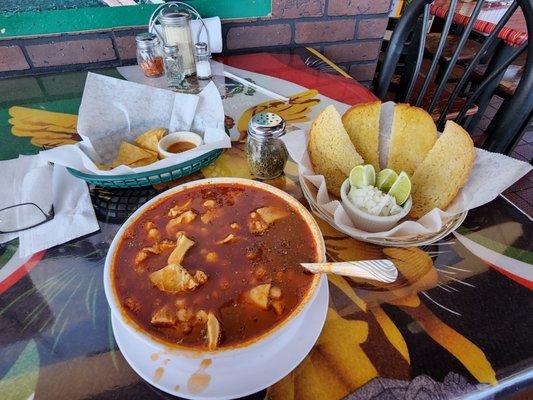 Menudo con pan. Your choice bread or tortillas.